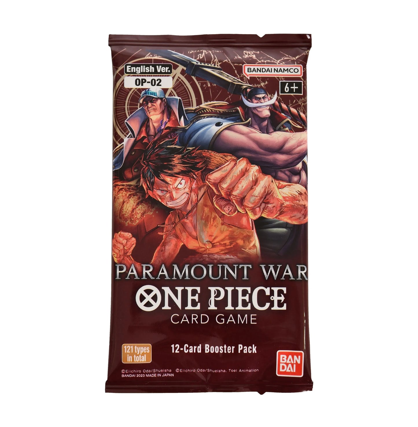 One Piece OP-02 Paramount War Booster Englisch/Japanisch – Booster mit Karten aus dem Marineford-Arc.