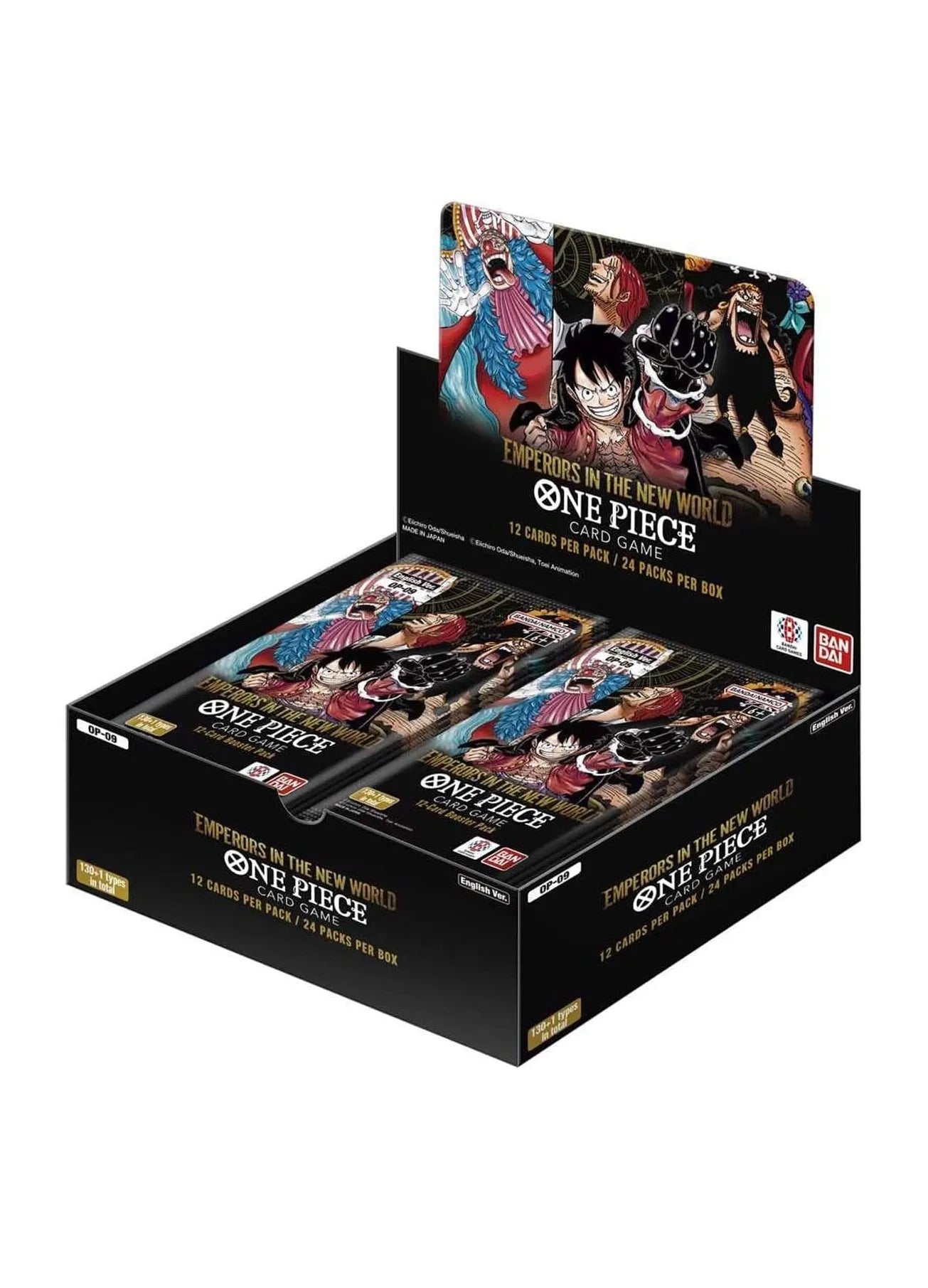 One Piece OP-09 Emperors in the New World Display Englisch/Japanisch – komplette Box mit mächtigen Kaiser-Karten.