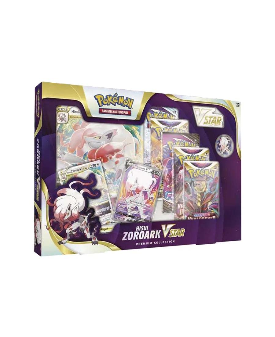 Pokémon Hisui Zoroark VSTAR Premium Kollektion Deutsch – beeindruckende VSTAR Karte und Sammlerzubehör.